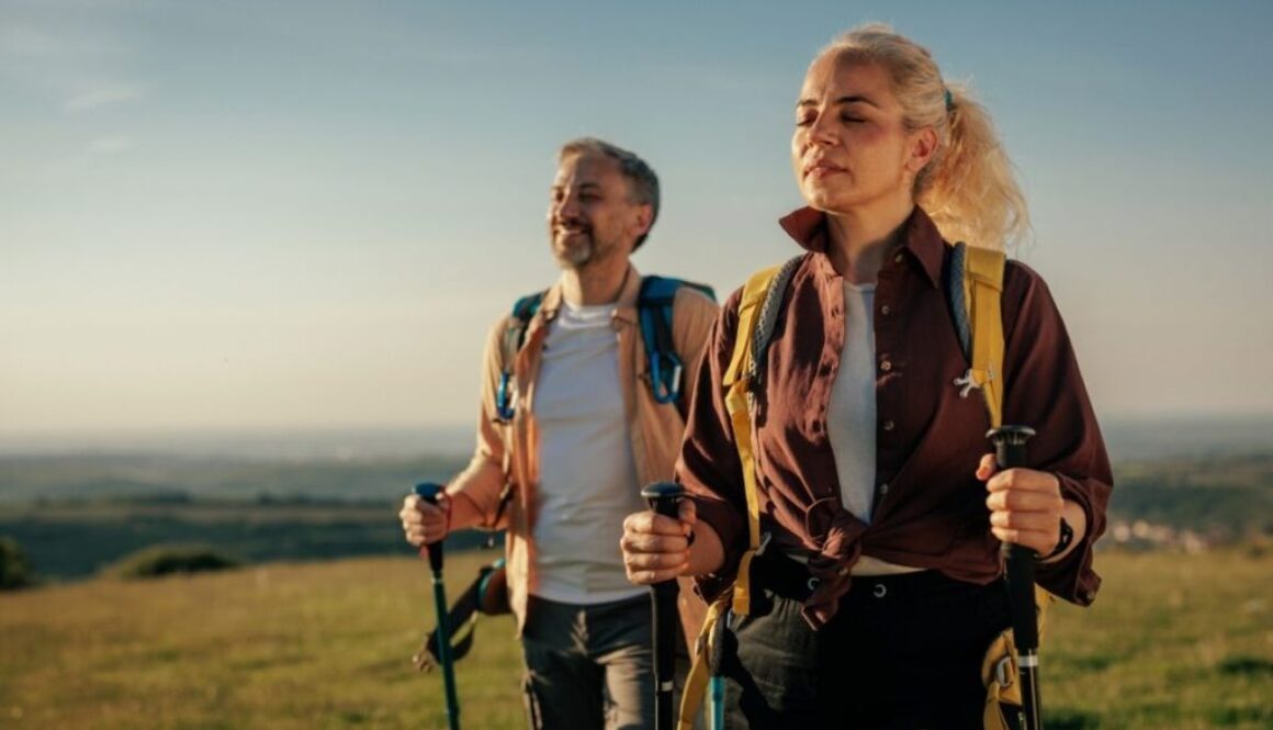 couple going on a hike outdoors